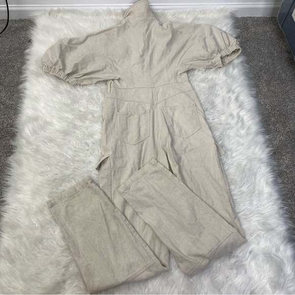 DIVINE HERITAGE XS Raglan Sleeve Utility Button-Down Jumpsuit Beige Linen Blend - Picture 10 of 16